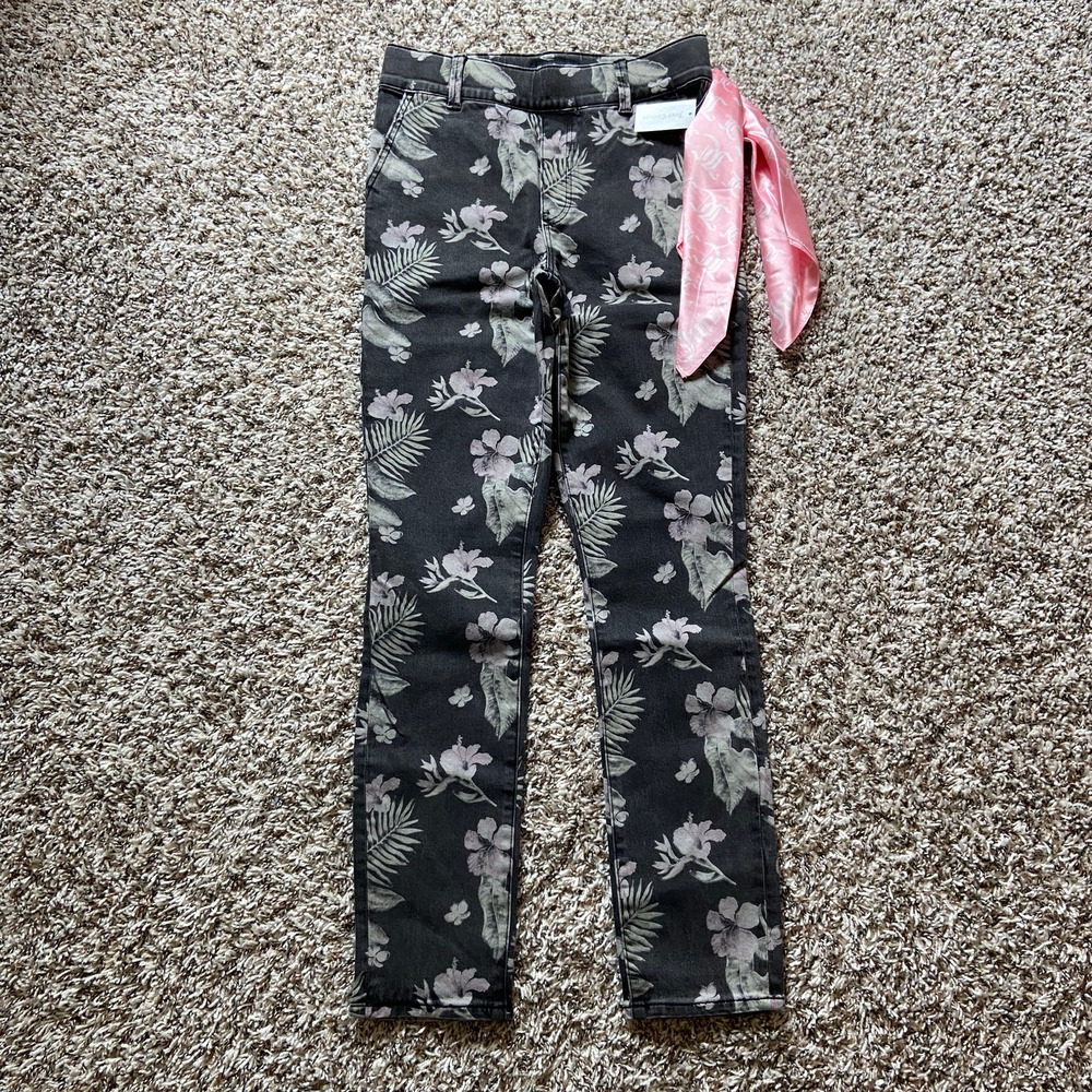 Juicy Couture Floral Print California Skinny Jean Women's 26 Black Stretch Scarf